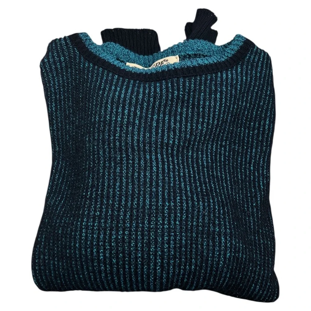 Le Tigre Mens Vintage Crewneck‎ Sweater Navy Teal Blue 90s USA Size S Fits XL